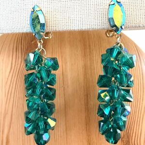 Lewis Segal California Vintage Green Aurora Borealis Crystal Clip-On Earrings